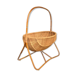 Berceau ancien en bois exotique style bambou et paillage