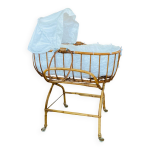 Berceau couffin en bambou, rotin, osier ann�es 1960 support pliable �