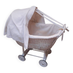 Berceau enfant en osier et bois peint