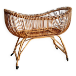 Berceau mose en rotin vintage vers 1960