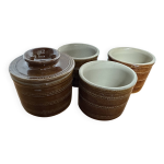 Beurrier + 3 pots en gr�s du berry �maill�s bruns