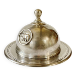 Beurrier cloche en mtal argent, motif lphant