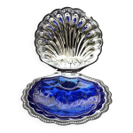 Beurrier coquillage vintage en inox et verre bleu cobalt