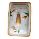 Beurrier vintage en faence et barbotine tulipes