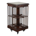 Bibliothèque en bois avec surface en cuir vert et sur roulettes de style anglais Bibliothèque en bois avec surface en cuir vert et sur roulettes de style anglais