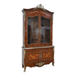 Biblioth�que deux - corps en palissandre et marqueterie, style louis xv fin