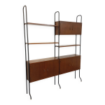 Bibliothque tagre italienne double modulable vintage en bois et mtal de