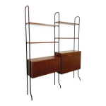 Bibliothque tagre italienne double modulable vintage en bois et mtal