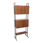 Bibliothque tagre italienne modulable vintage en bois de noyer et mtal