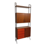 Bibliothèque étagère italienne modulable vintage en teck, métal et mélaminé Bibliothèque étagère italienne modulable vintage en teck, métal et mélaminé