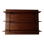 Bibliothèque, étagère murale en bois et métal noir, design scandinave 1970 Bibliothèque, étagère murale en bois et métal noir, design scandinave 1970