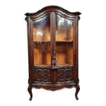 Bibliothque galbe et vitre style louis xv en noyer massif vers 1880 - 1900