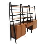 Bibliothque scandinave  triple  en acajou, sude, 1960