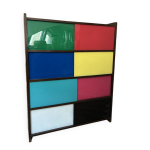 Bibliothque vintage 60 s didier rozaffy style mondrian, vitres colores