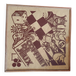 Boite en bois des annes 4960 jeux: chevaux + oie + roulette + nain jaune + dames.