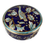Bote en porcelaine chinoise bleue motif oiseau & fleurs