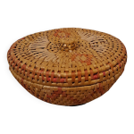 Bote ronde vintage en osier tress avec couvercle