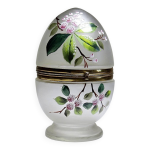 Boîte ?uf en verre givré émaillé et laiton ancien xix - xxe Boîte ?uf en verre givré émaillé et laiton ancien xix - xxe