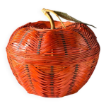Boîte vintage en vannerie tressée forme pomme décorative Boîte vintage en vannerie tressée forme pomme décorative