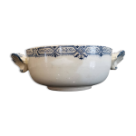 Bol � oreilles papillons en terre de fer aux motifs bleues