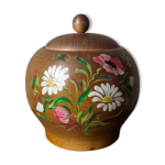 Bonbonnire en bois tourn dcor floral peint  la main
