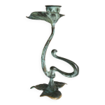 Bougeoir ancien en bronze patine vert - de - gris naturelle style art nouveau