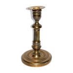 Bougeoir chandelier ancien en bronze dor, flambeau  frise de perle 18cm