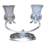 Bougeoir double mtal argent et verre taill / petit chandelier