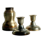 Bougeoirs industriels acier et bronze argent vintage