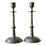 Bougeoirs en mtal argent imitant le bambou, 1960