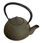 Bouilloire thire japonaise ancienne en fonte noire dcor fleurs