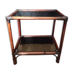 Bout de canap� en rotin et verre fum�