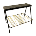Bout de canap vintage porte revue tablette bois scoubidou et support lampe