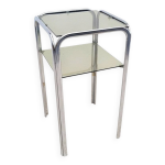 Bout de canapé vintage sellette chrome et verre fumé 70s Bout de canapé vintage sellette chrome et verre fumé 70s