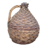 Bouteille dame jeanne, bouteille verre vert habille d'un tressage paille et osier, bonbonne, dco v