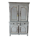 Buffet 2 corps / 2 portes bois / 3 tiroirs en chne europen massif colori gris rechampi blanc