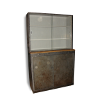 Buffet ou bibliothque 2 corps en acier polie t vernis vers 1960