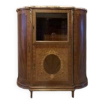 Buffet demi - lune avec vitrine style louis xvi marqueterie dessus marbre