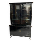 Buffet deux corps en vitrine des annes 1950 laqu noir - bibliothque