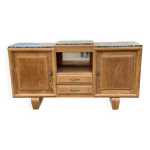 Buffet enfilade art dco rnove en chne massif brut et marbre gris 200cm