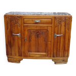 Buffet troit, art dco en noyer clair, plan marbre gris