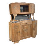Buffet parisien art dco 2 corps en chne massif et marbre, 1940, rnov