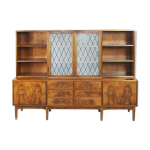 Buffet sudois ancien en noyer et ronce avec vitrine en verre, annes 1940