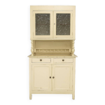 Buffet vaisselier ancien en bois massif - patine beige cr�me