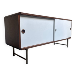 Buffet vintage pastoe placage weng� et portes coulissantes blanches