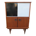 Buffet vintage  portes vitres noire et blanche avec placard, style moderniste, france 1955
