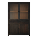 Buffet vitrine bois massif patine noir graphite