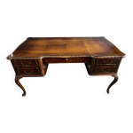 Bureau 5 tiroirs en bois foncé avec plateau en verre sur mesure Bureau 5 tiroirs en bois foncé avec plateau en verre sur mesure