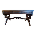 Bureau ancien, bois massif sculpt, style louis xiii