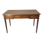 Bureau ancien style louis xvi en cuir, laiton et merisier
